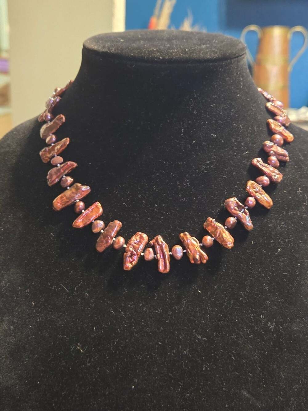 Freshwater Stick Pearl Necklace Brown Bronze Baroque Choker